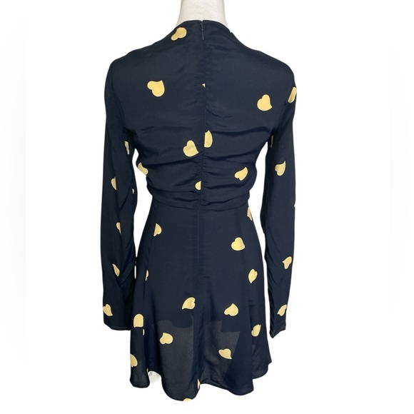 Reformation Emmy Skater Dress Size 0(XS) Heart Print Navy Blue - Picture 4 of 7